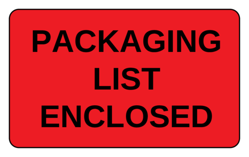 "Packaging List Enclosed" Shipping Label
