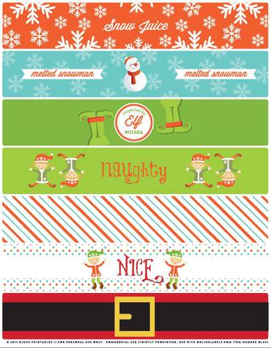 Christmas Water Bottle Labels template – red & green