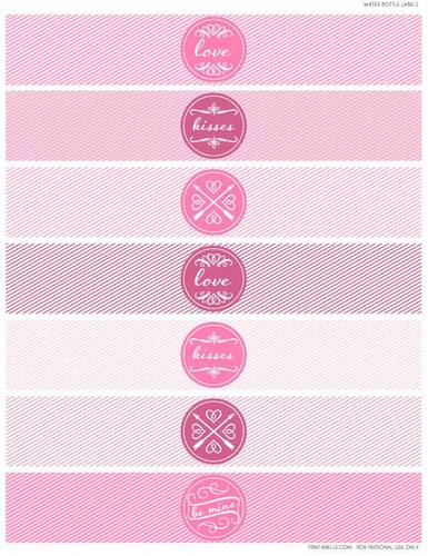 Assorted Valentine's Day Pink Water Bottle Labels Printable 