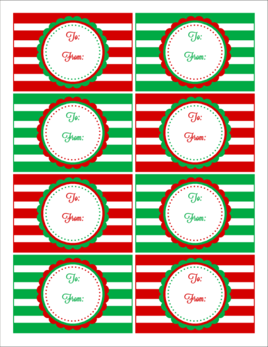 Red & Green Striped Christmas Gift Tag Label