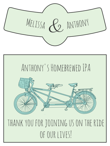 Tandem Bike Wedding Beer Bottle Label