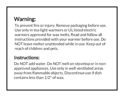 1.25" to 2" ASTM Compliant Candle Warning Labels 24 to 1000 Wax Melt Stickers 