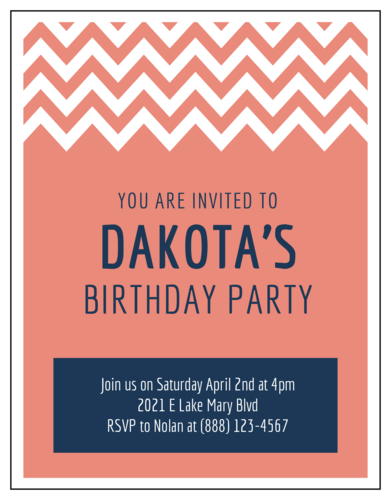 Chevron Cardstock Birthday Party Invitation
