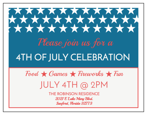 4th of July Cardstock Invitation
