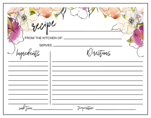 Floral Quarter Sheet Recipe Card