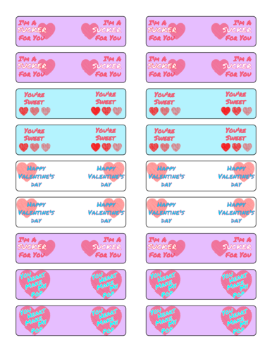 Assorted Valentine's Day Classroom Lollipop Favor Printable Labels