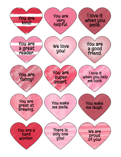 Assorted Compliment Heart Sticker Set