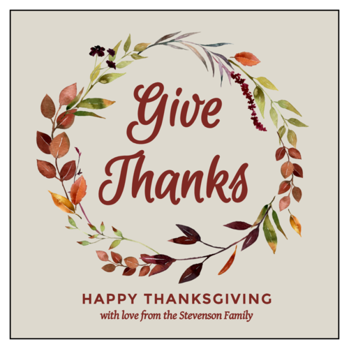 "Give Thanks" Floral Thanksgiving Favor Label