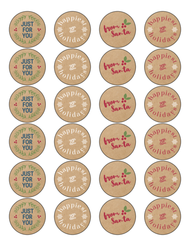 Kraft Decorative Holiday Gift Stickers, Assorted
