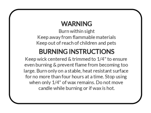 Candle Warning Label With Burning Instructions