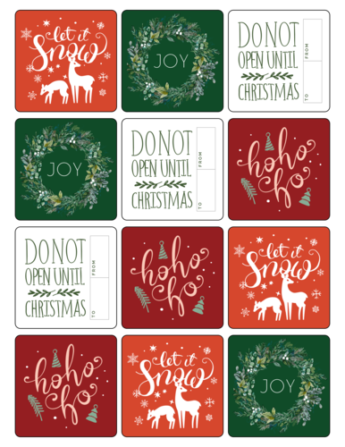 Assorted Elegant Christmas Square Gift Tag Label