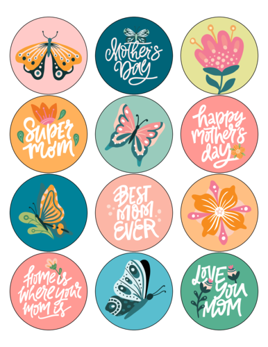 Assorted Floral Mother's Day Circle Gift Label