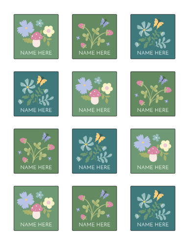 Assorted Floral Name Tag Label