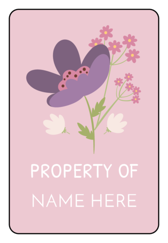 "Property Of" Pink Floral Rectangle Label