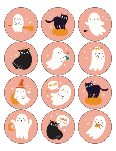 Assorted Ghost and Cat Halloween Stickers