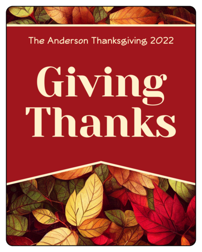 "Giving Thanks" Fall Leaves Thanksgiving Wine Bottle Label