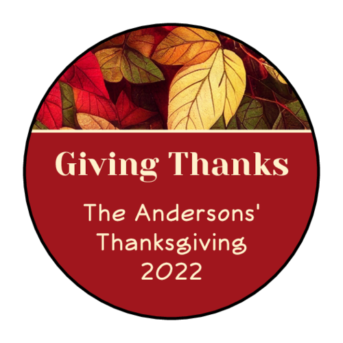 "Giving Thanks" Fall Leaves Thanksgiving Circle Label