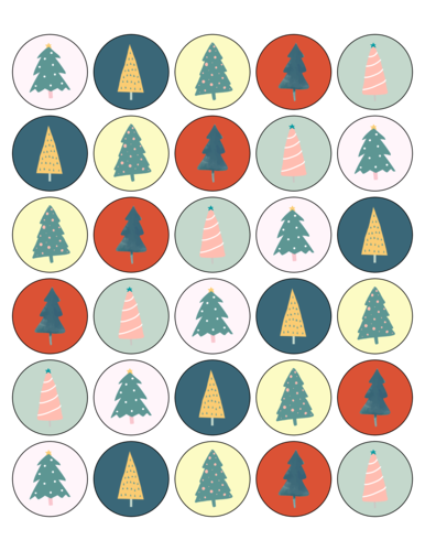 Assorted Christmas Tree Circle Label