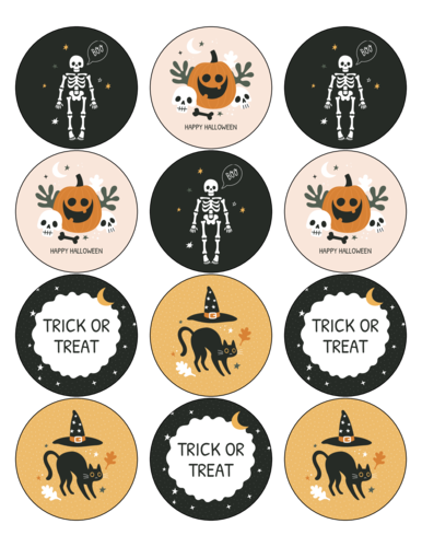 Assorted Cute and Spooky Halloween Circle Labels