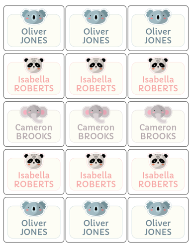 Assorted Animal Name Tag Label