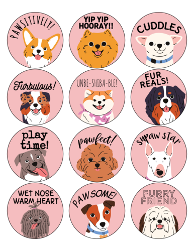Assorted Dog Pun Circle Stickers