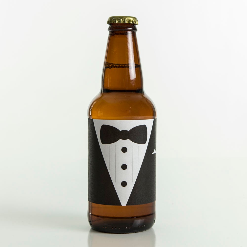 4" x 3.33" removable white matte label used on Amber beer bottle at weddings