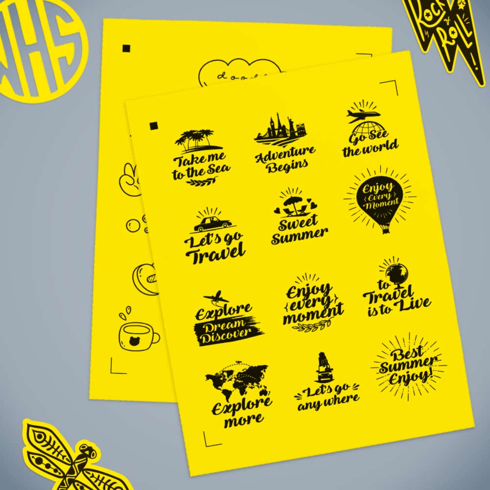 Printed stickers on true yellow.