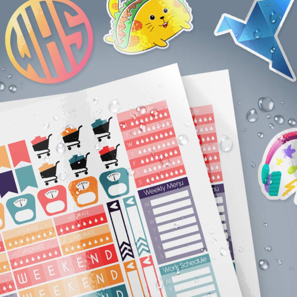 Printed stickers on weatherproof gloss.