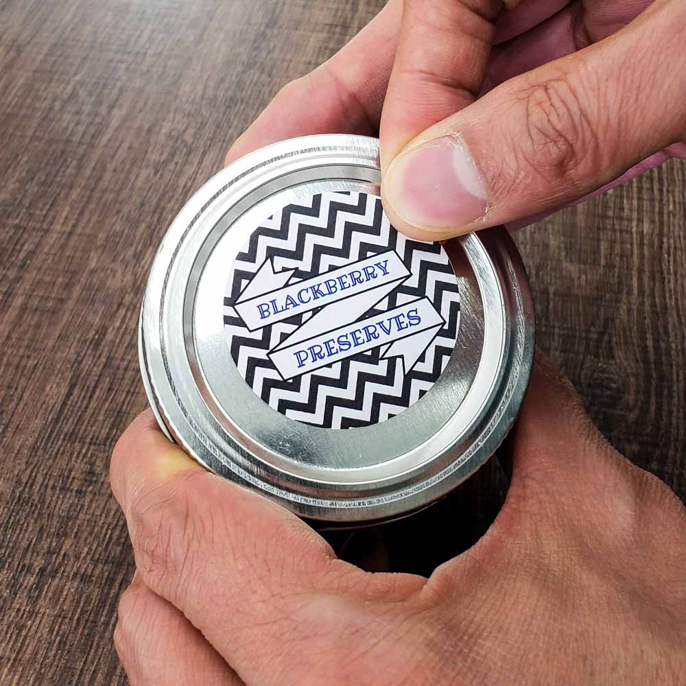 1.67" circle label on standard white matte applied to aluminum Mason jar lid