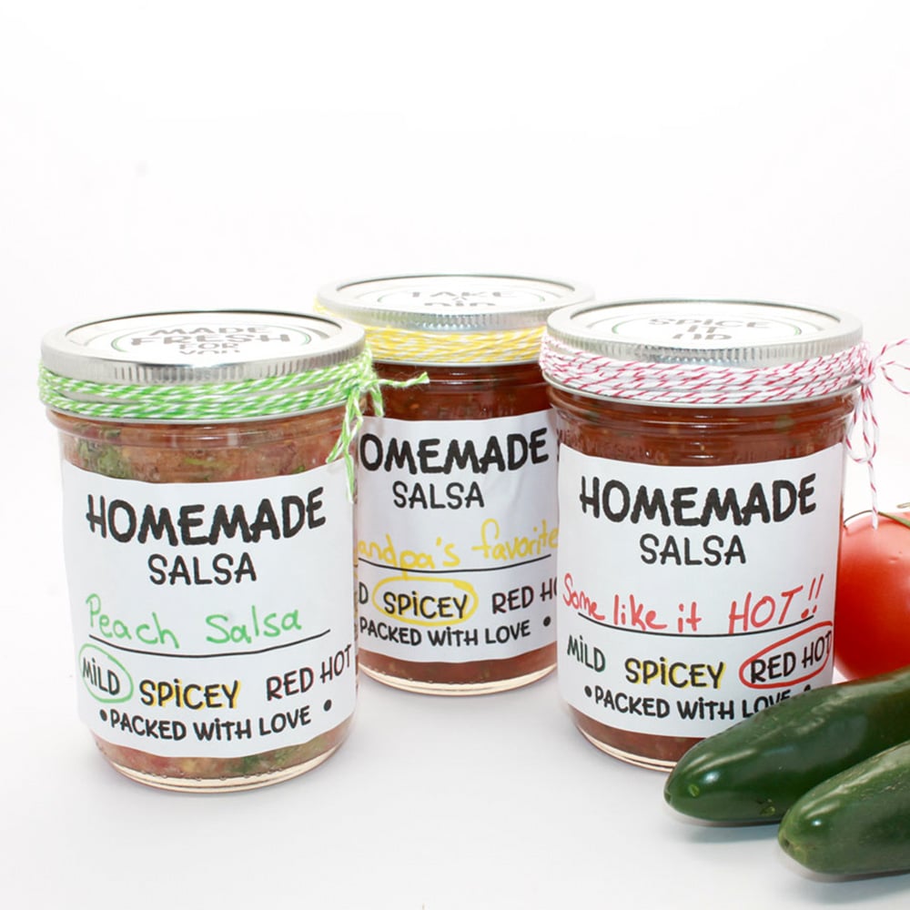 Homemade salsa Mason jar labels printed on 4" x 3" aggressive-adhesive white matte labels
