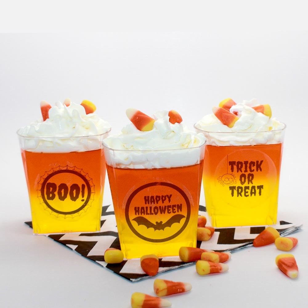 2" circle label in our clear matte material, used to label clear plastic gelatin treats for kids on Halloween