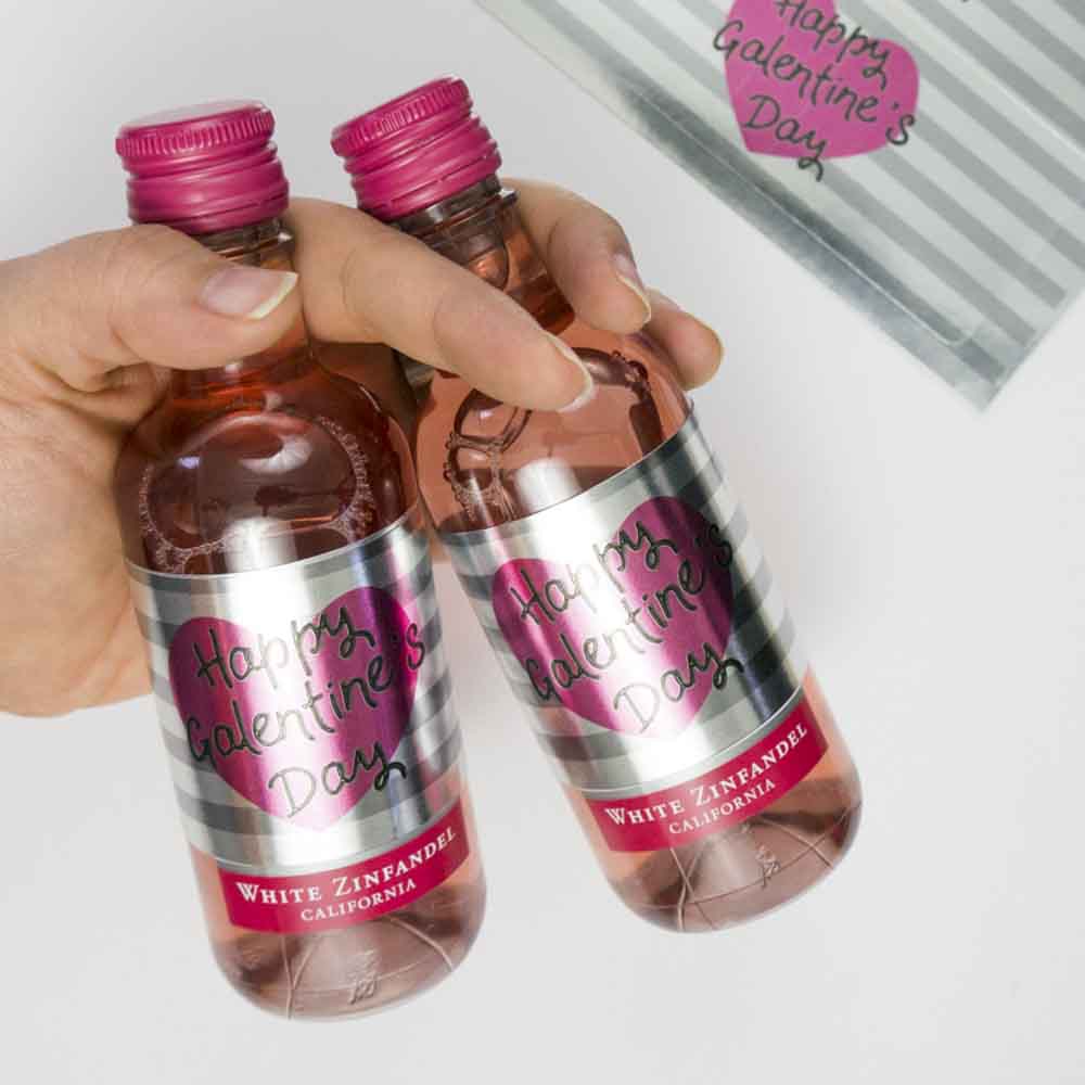 2" x 5" silver foil laser labels on mini wine bottles