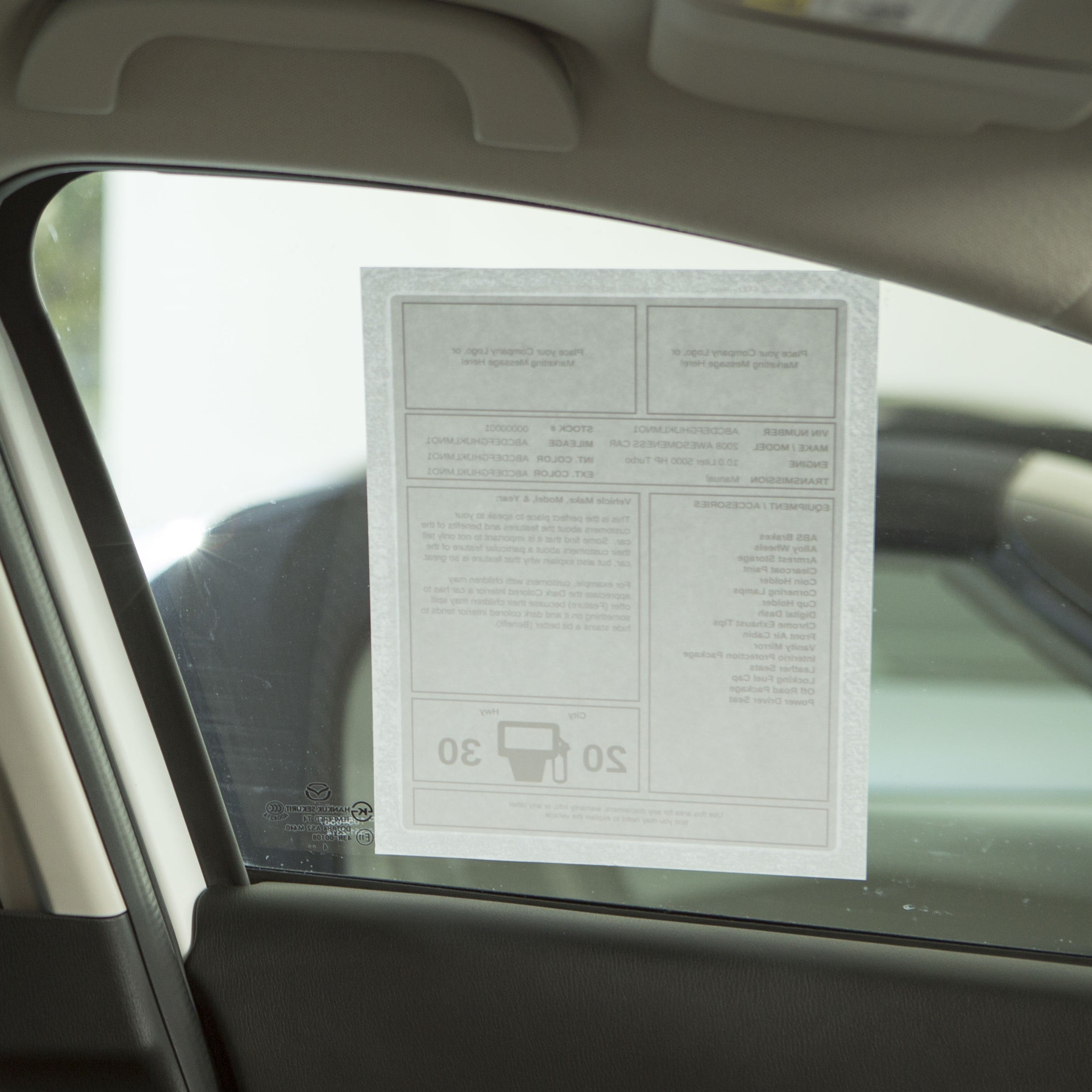 Car window sticker inside.