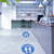 Social distancing floor decal in retail/restaurant setting