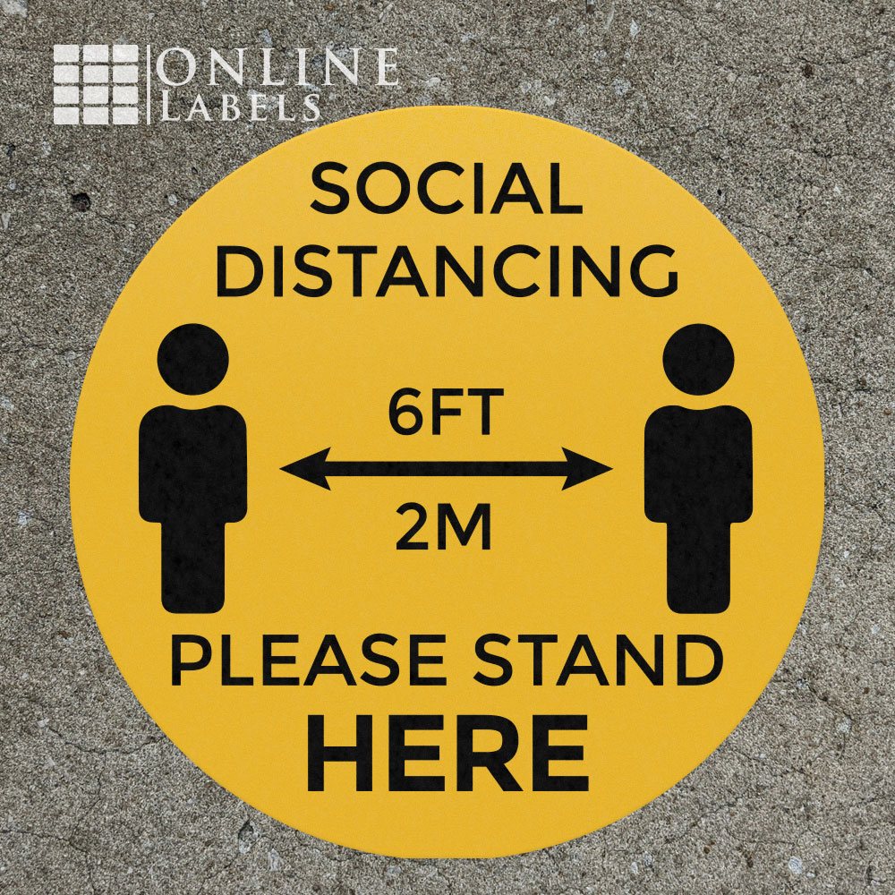 Social distancing floor decal on cement