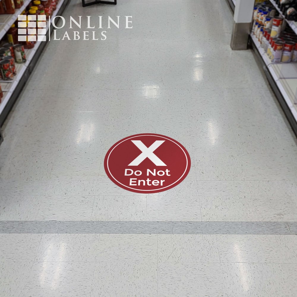 Red "do not enter" floor sticker for warning customers about safety during covid-19