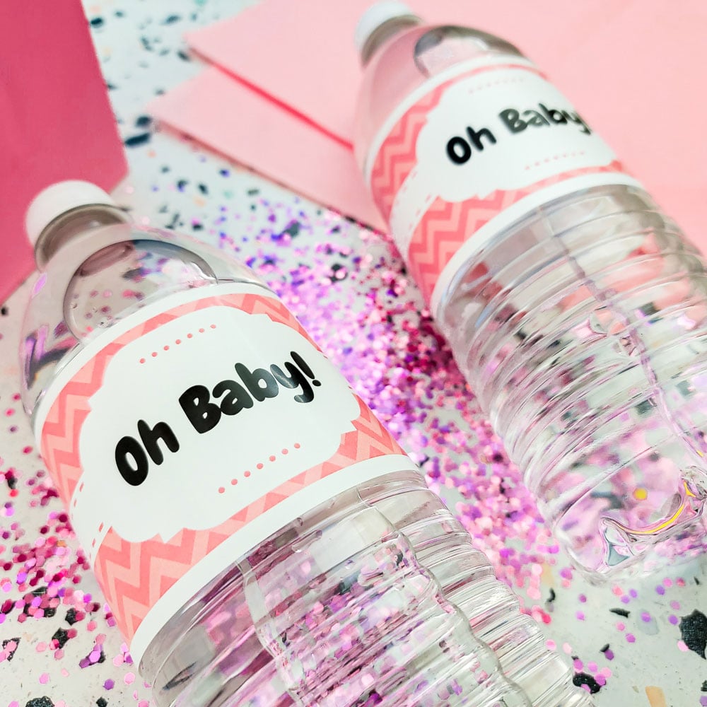 Oh Baby Water Bottle Labels (Pink) - Pre-Printed Chevron Style Labels