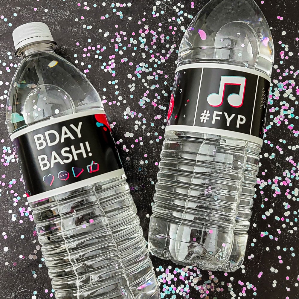 TikTok birthday party water bottle labels