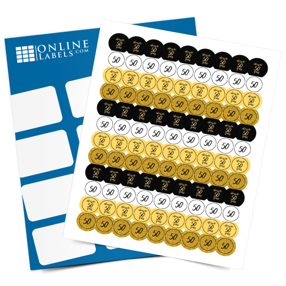 Happy 50th Birthday Kiss Candy Labels (Black, Gold) - Full Label Sheet