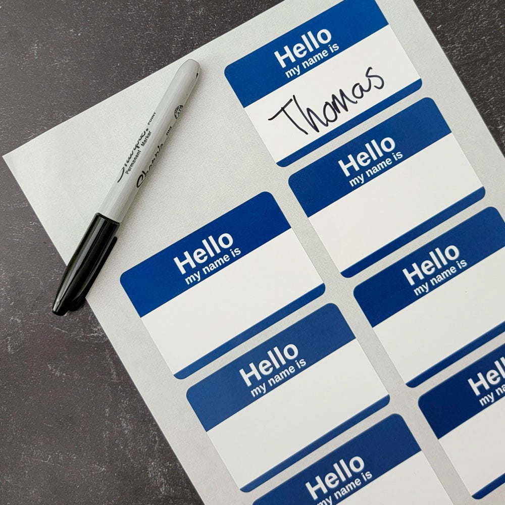 Hello My Name Is (Blue) - Pre-Printed Name Tag Labels