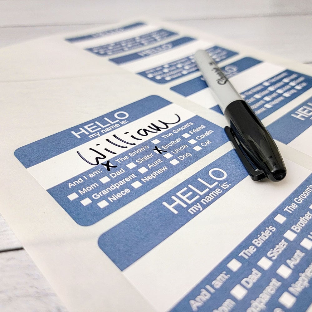 Hello My Name Is (Blue) - Pre-Printed Rehearsal Dinner Name Tag Labels