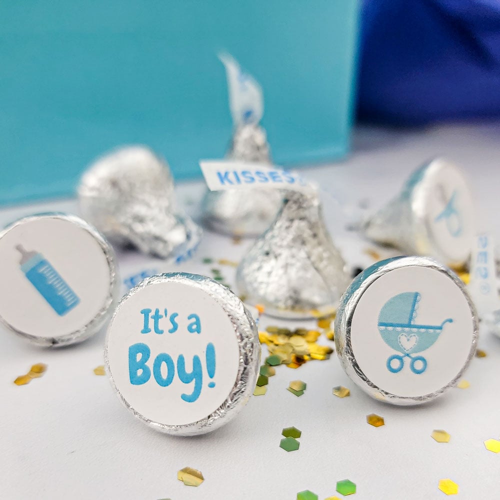 It's a Boy Kiss Candy Labels (Blue) - Pre-Printed Baby Shower Candy Labels