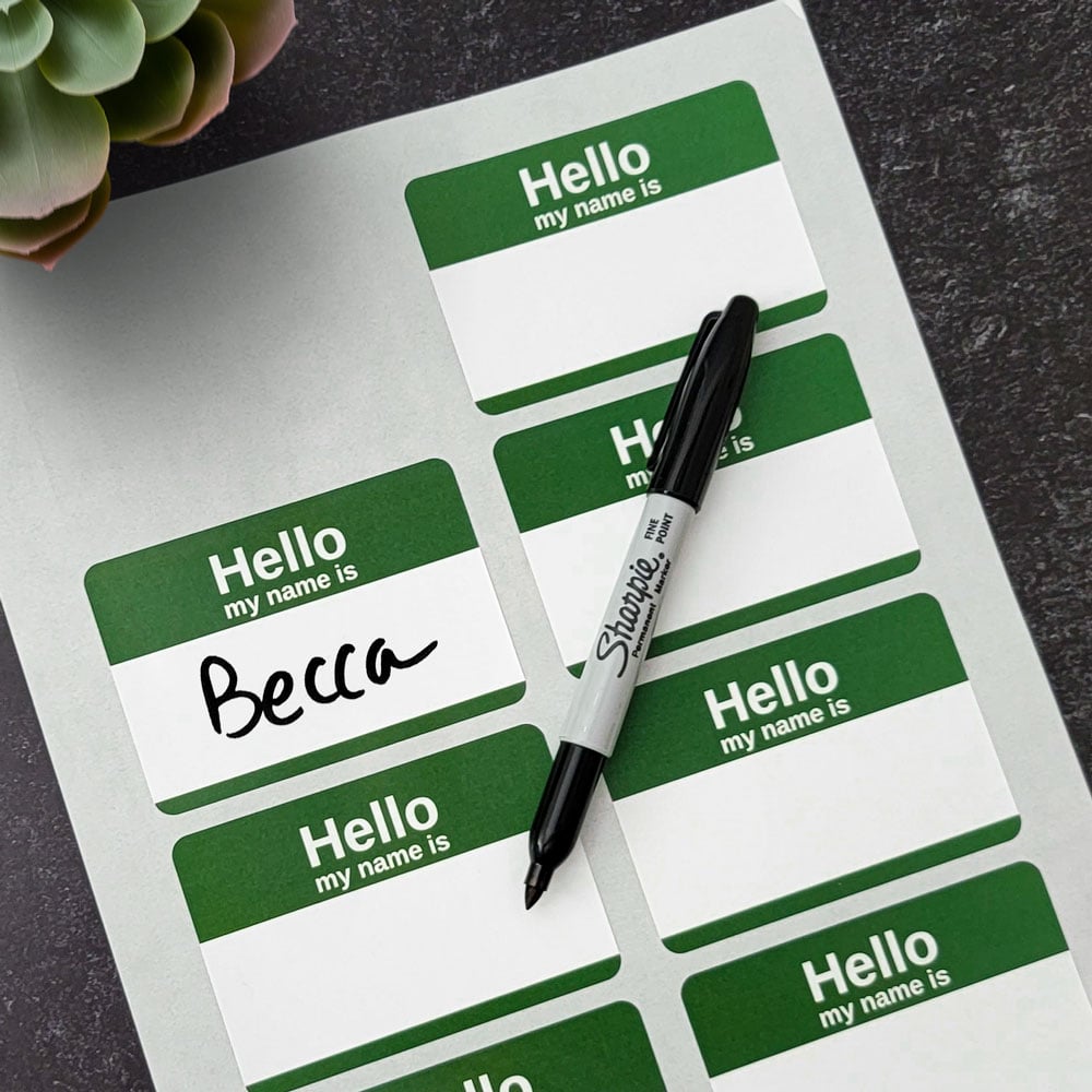 Hello My Name Is (Green) - Pre-Printed Name Tag Labels