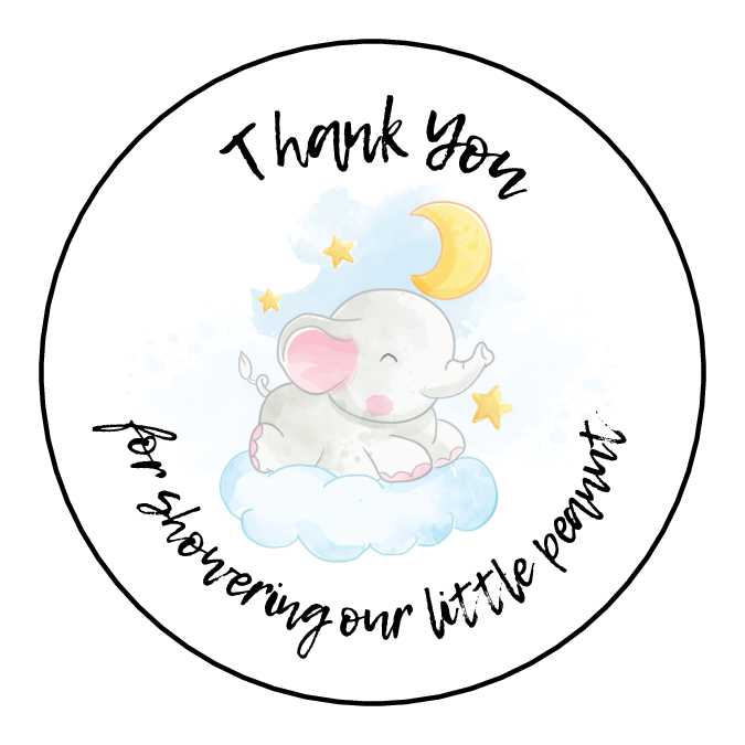 Elephant Baby Shower Labels - Pre-Printed Baby Shower Labels