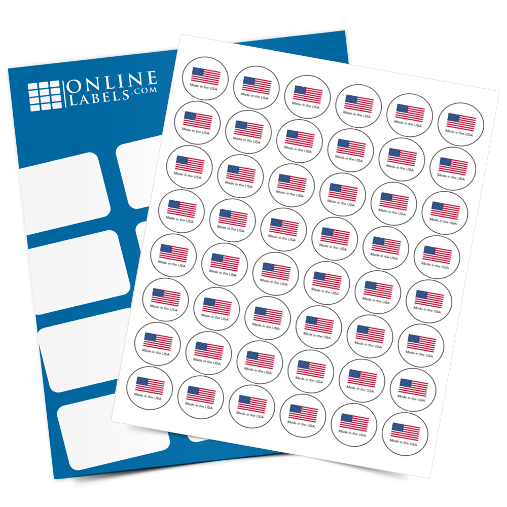 1.2" Circle "Made In America" Flag Stickers - Pre-Printed Labels - Full Sheet Labels