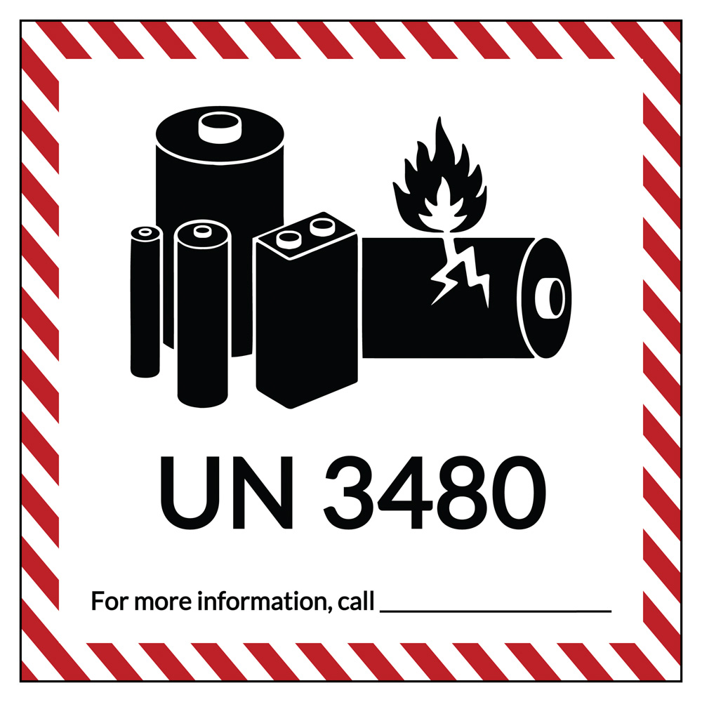Battery warning UN 3480 label close up graphic
