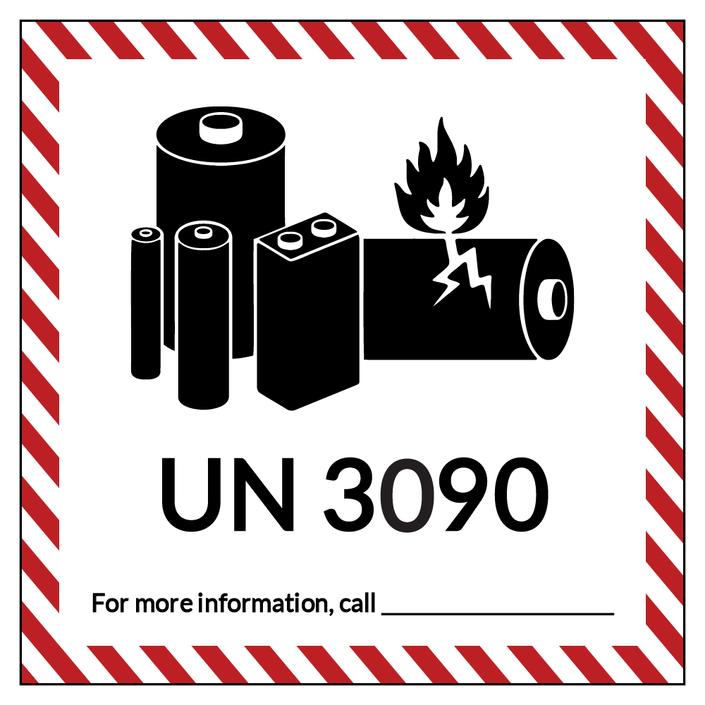 Battery warning UN 3090 label close up graphic