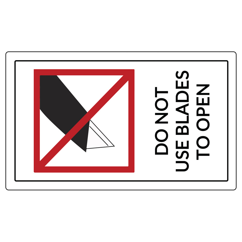 Do not use blade to open label close up graphic