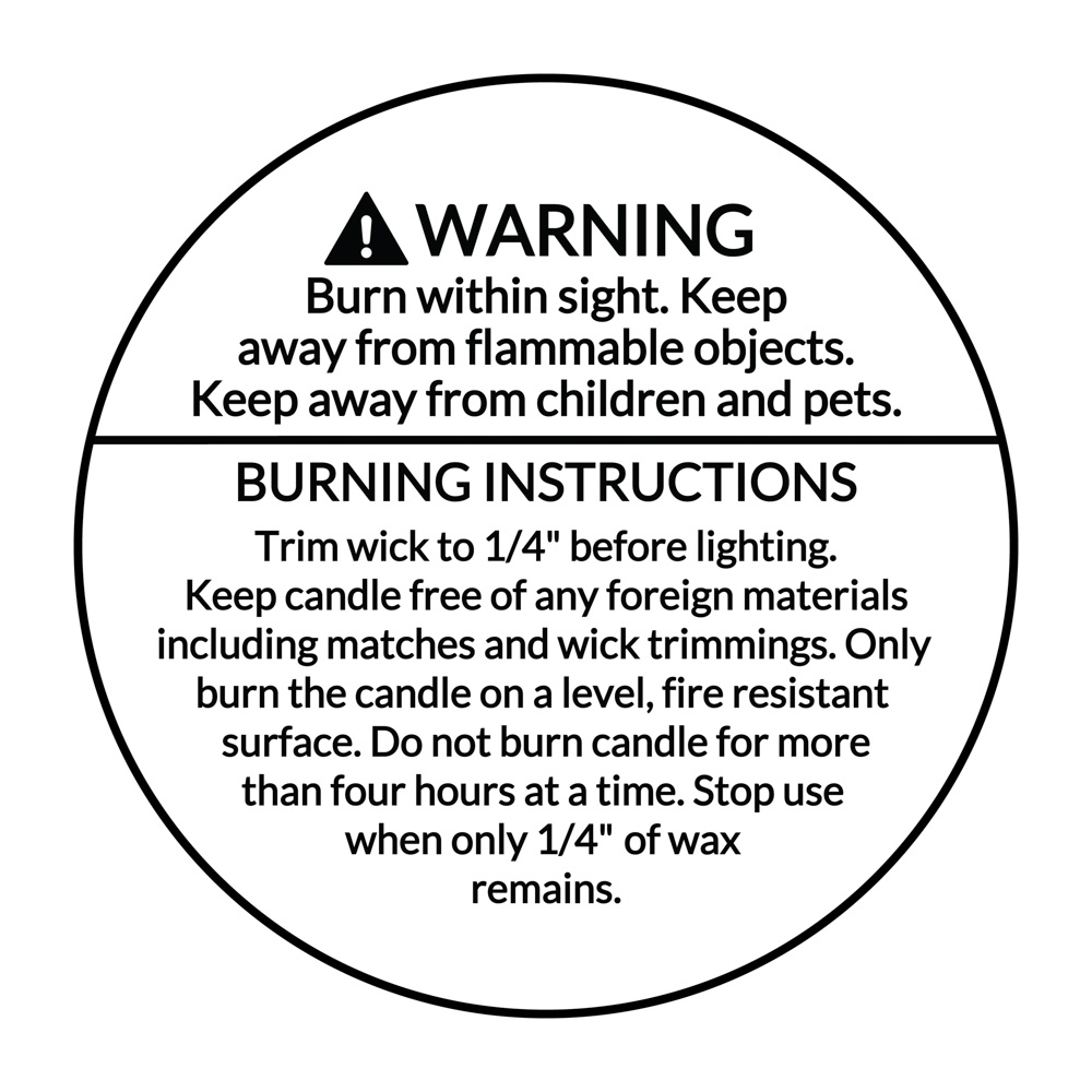 Candle warning label close up graphic