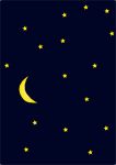 Moon in dark night sky full of stars